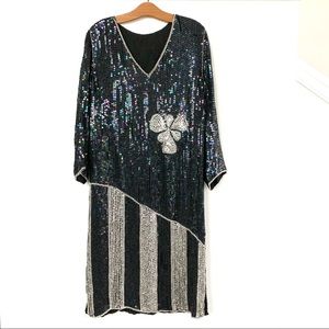 Vintage Black and White Sequin Flapper Dress